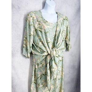 Globe Trotter Green Pastel Tropical Floral Sequin Dress Wrap Combo Plus Size 2X
